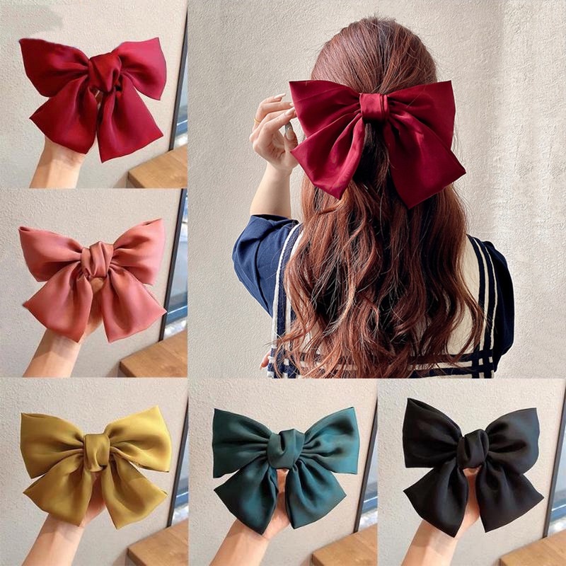 Kẹp Tóc Nơ Ruy Băng Màu Trắng Đen Phong Cách Vintage Dễ Thương Cho Nữ