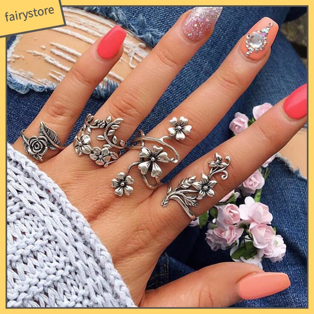 Set 1 Nhẫn Hình Hoa Lá Phong Cách Vintage Thời Trang Cho Nữ