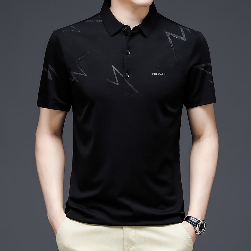 Áo Thun POLO Tay Ngắn Bằng Lụa Lạnh Mỏng Thoáng Khí In Chữ Phong Cách Đơn Giản Thời Trang Công Sở Cho Nam