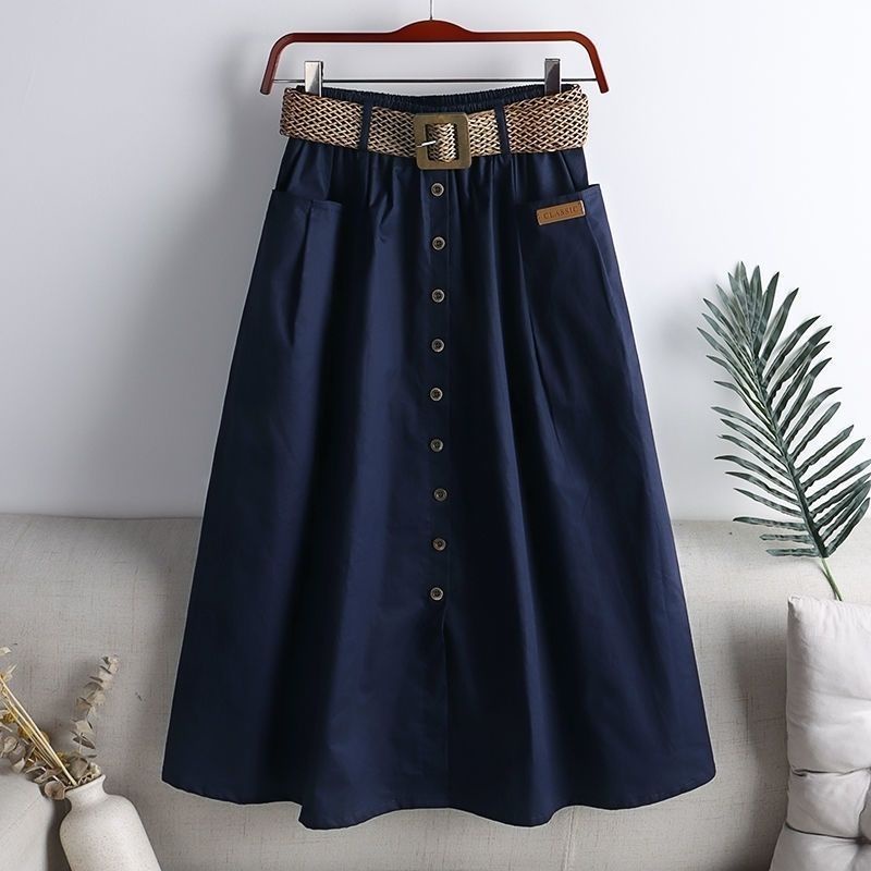 Chân Váy Cotton Dáng Chữ a Lưng Thun Phối Túi Lớn Xẻ Tà Thời Trang Hàn Quốc Cho Nữ