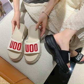 Dép nữ đế xuồng nhám cao 4p QUAI DA, VẢI THÊU UOO mẫu mới cực hot