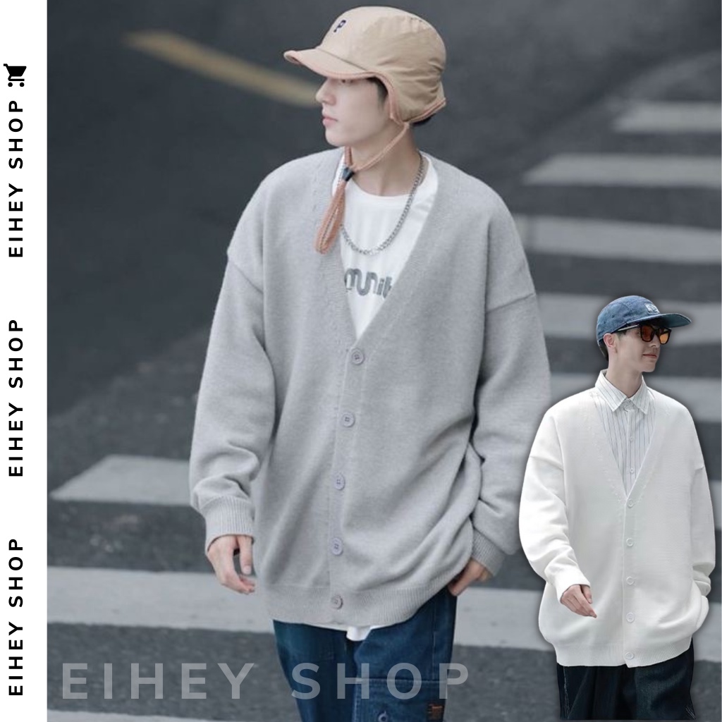 Áo Cardigan Trơn Khoác Cúc Chất Nỉ Bông Mát Hai Màu Trắng Xám Form Rộng, Áo Khoác Cardigan Xịn 𝓫𝔂 𝓮𝓲𝓱𝓮𝔂