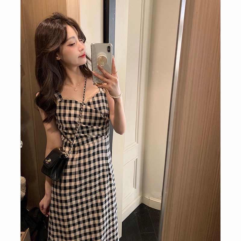 Đầm Dệt Kim Dáng Dài Chống Nắng Họa Tiết Sọc Caro Phong Cách Pháp Cổ Điển Thời Trang Mùa Xuân Cho Nữ