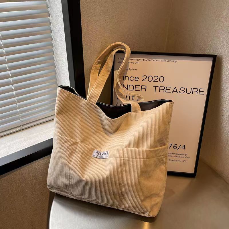 Túi Xách Nữ Vải Nhung Kẻ Sọc Nhiều Ngăn Thời Trang