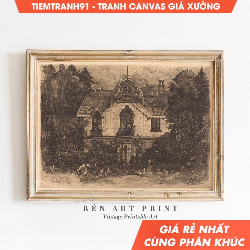 Tranh treo tường, Vintage Moody Haunted House Wall Art Antique Gothic Home Decor Dark Cottagecore Ar