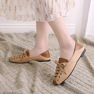 ORDER Giày bệt da lộn buộc dây vá gót