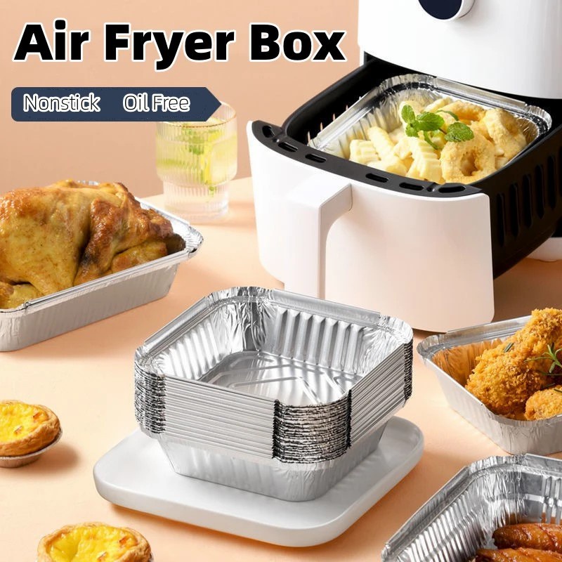 Set 10 Khay Giấy Nhôm Chống Dính Chống Dầu Chịu Nhiệt Nướng BBQ