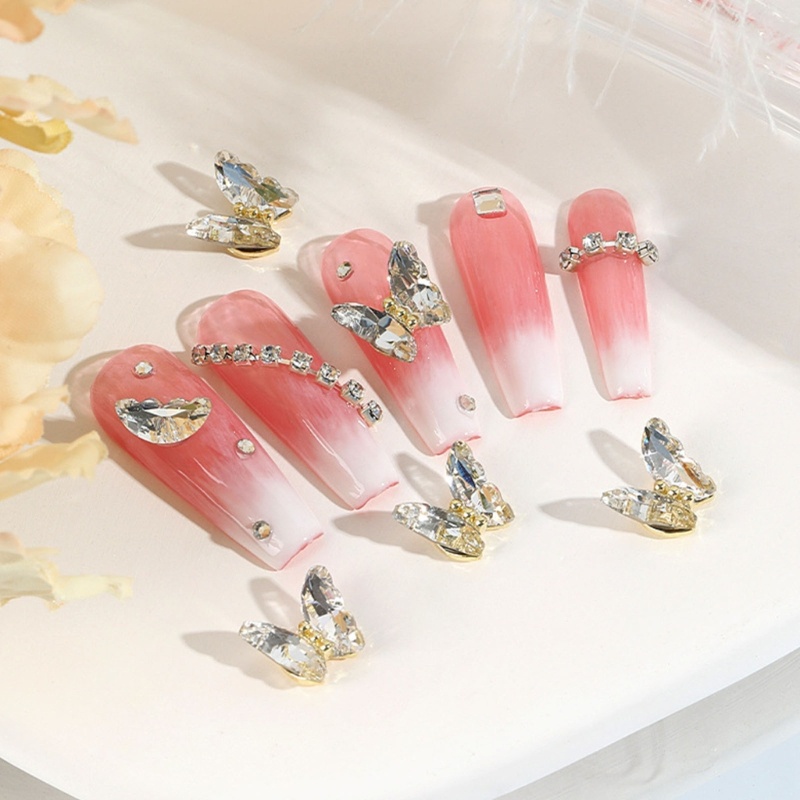 Set 5 Phụ Kiện Đính Trang Trí Móng Tay Hình Bướm &amp; Kính Cường Lực