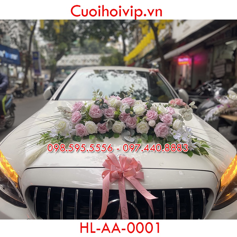 Hoa lụa trang trí xe cưới, xe dâu, xe hoa hot nhất 2023-HL.AA.0001 (gắn giác hút chân không) - Hoa đầu xe