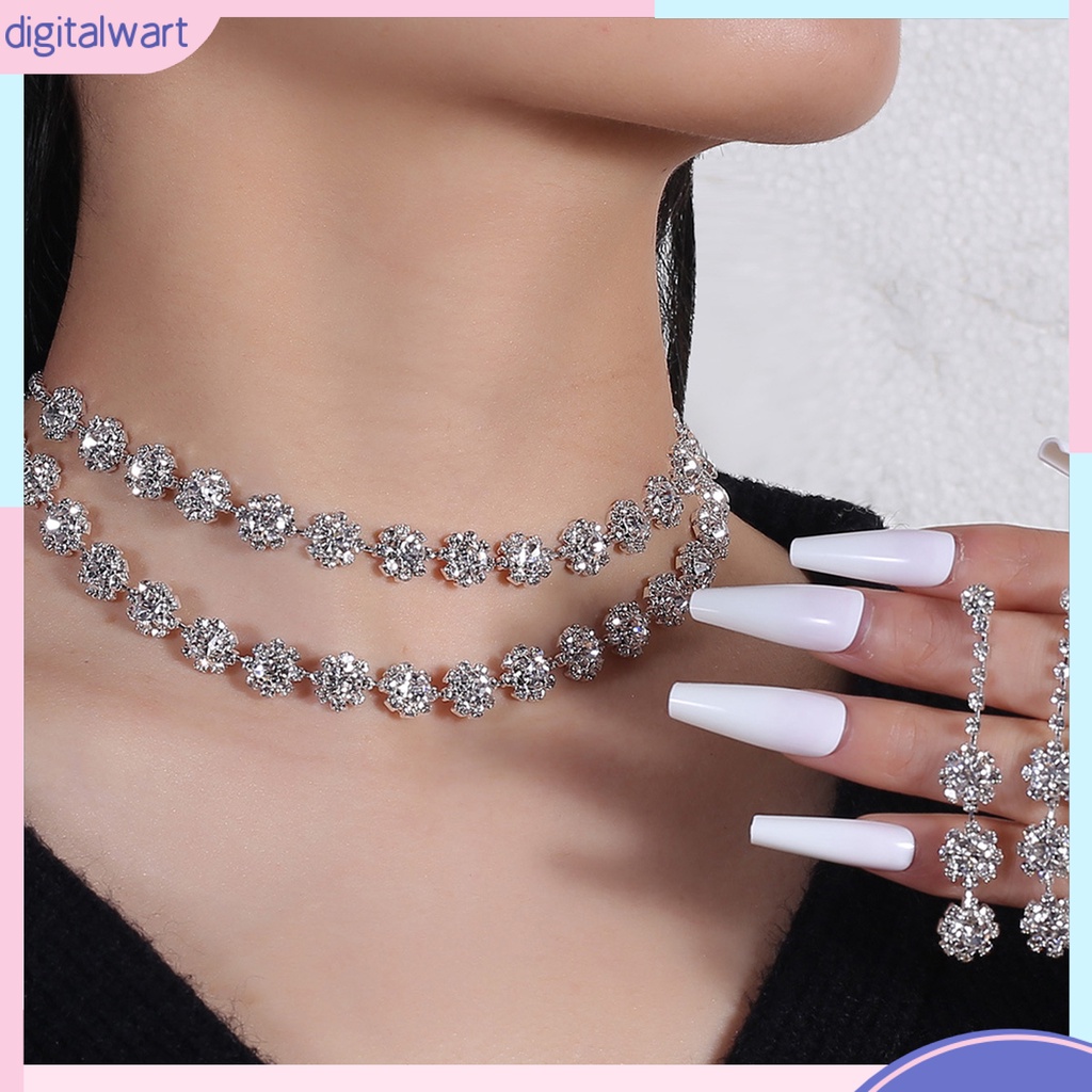[DIWA] 1 Set Vòng cổ Và Bông Tai Bằng Hợp Kim Lấp Lánh Thanh Lịch