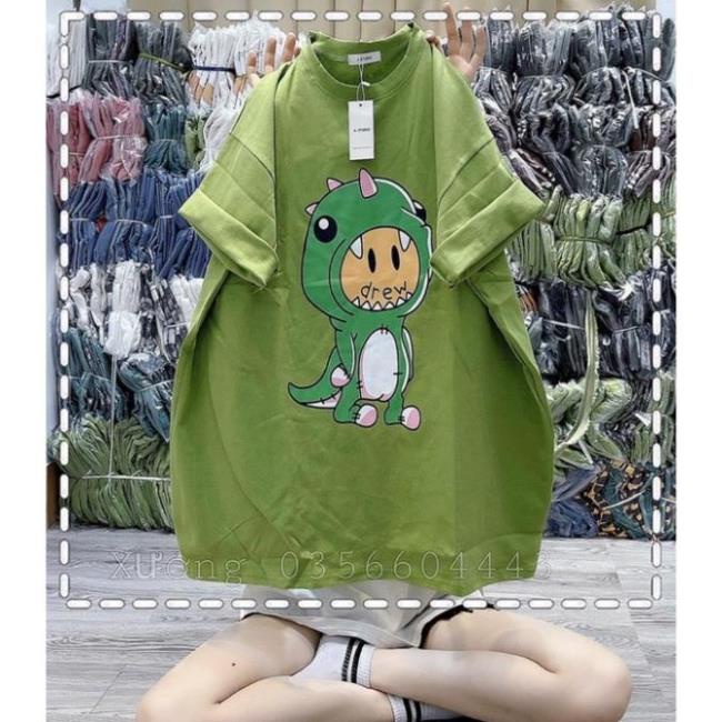 [ Rẻ Vô Địch ] Áo Thun 3158 Cotton Khô Form Rộng Unisex Nam Nữ In Hình Khủng Long