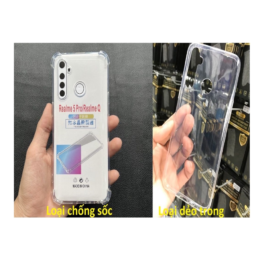 Ốp silicon Realme 5 / Realme 5 pro / Realme Q loại chống sốc và loại dẻo trong viền gồ bảo vệ cam bền đẹp