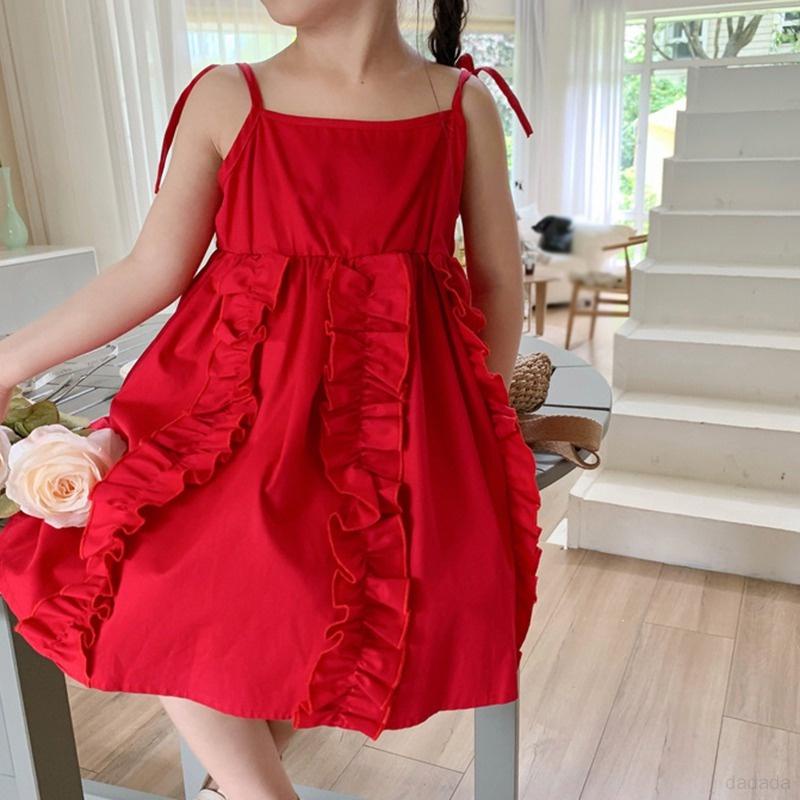 Váy 2 Dây Đỏ Chất Liệu Thô Mềm Chạy Bèo Siêu Xinh Cho Bé 9-25kg