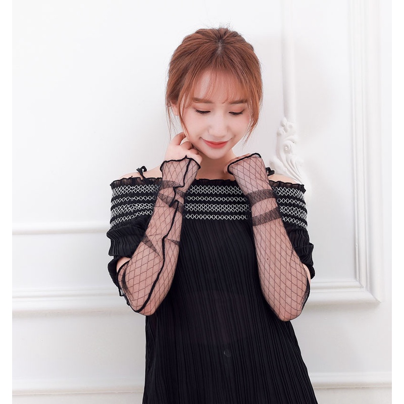 Găng Tay Chống Nắng 45cm Bằng Lụa Lạnh Mỏng Phối Ren Thoáng Khí Nhanh Khô Co Giãn Tốt Thời Trang Cho Nữ Và Nữ