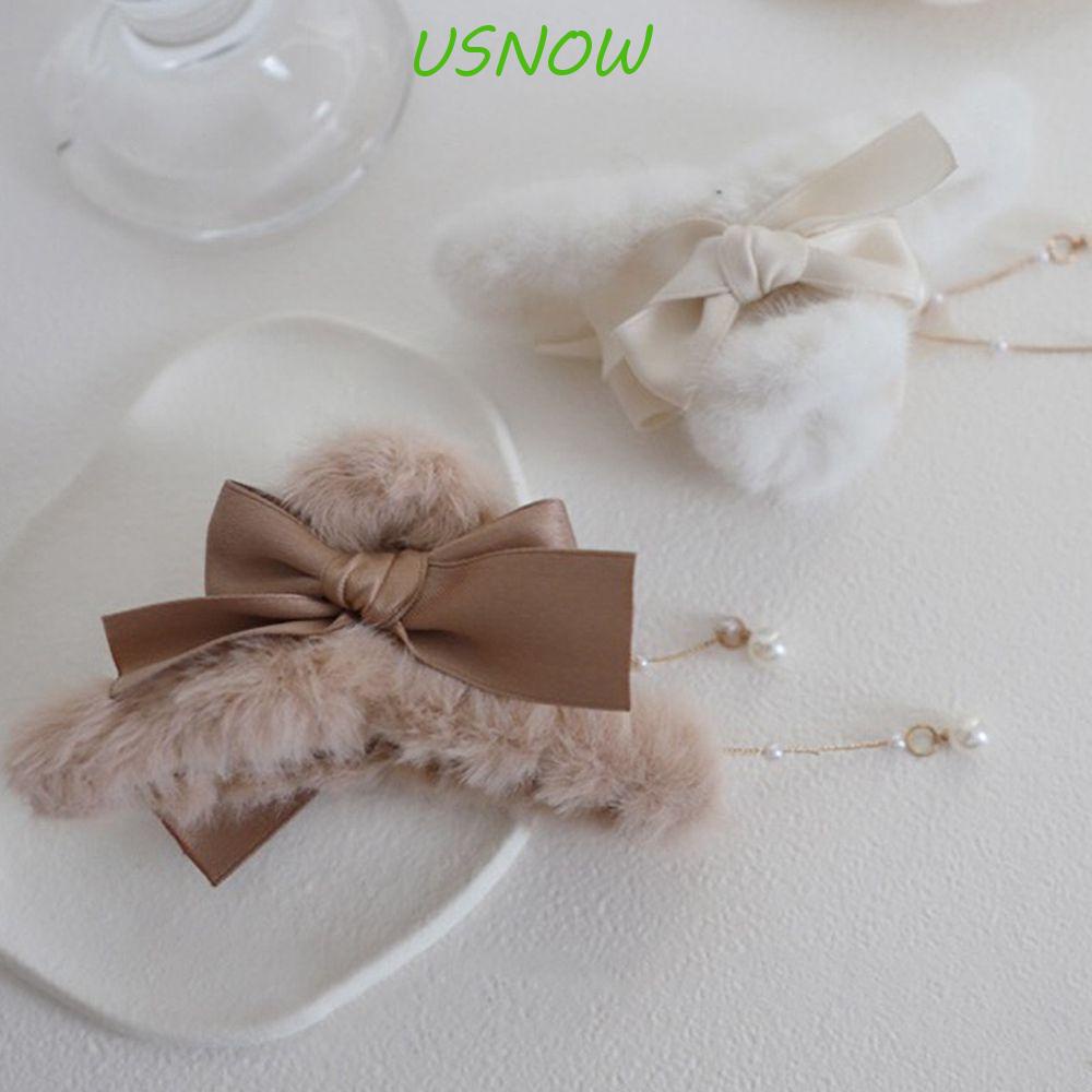 Kẹp Tóc Càng Cua Vải Lông Xù Kiểu Hình Học Phối Tua Rua Thời Trang Thu Đông Cho Nữ