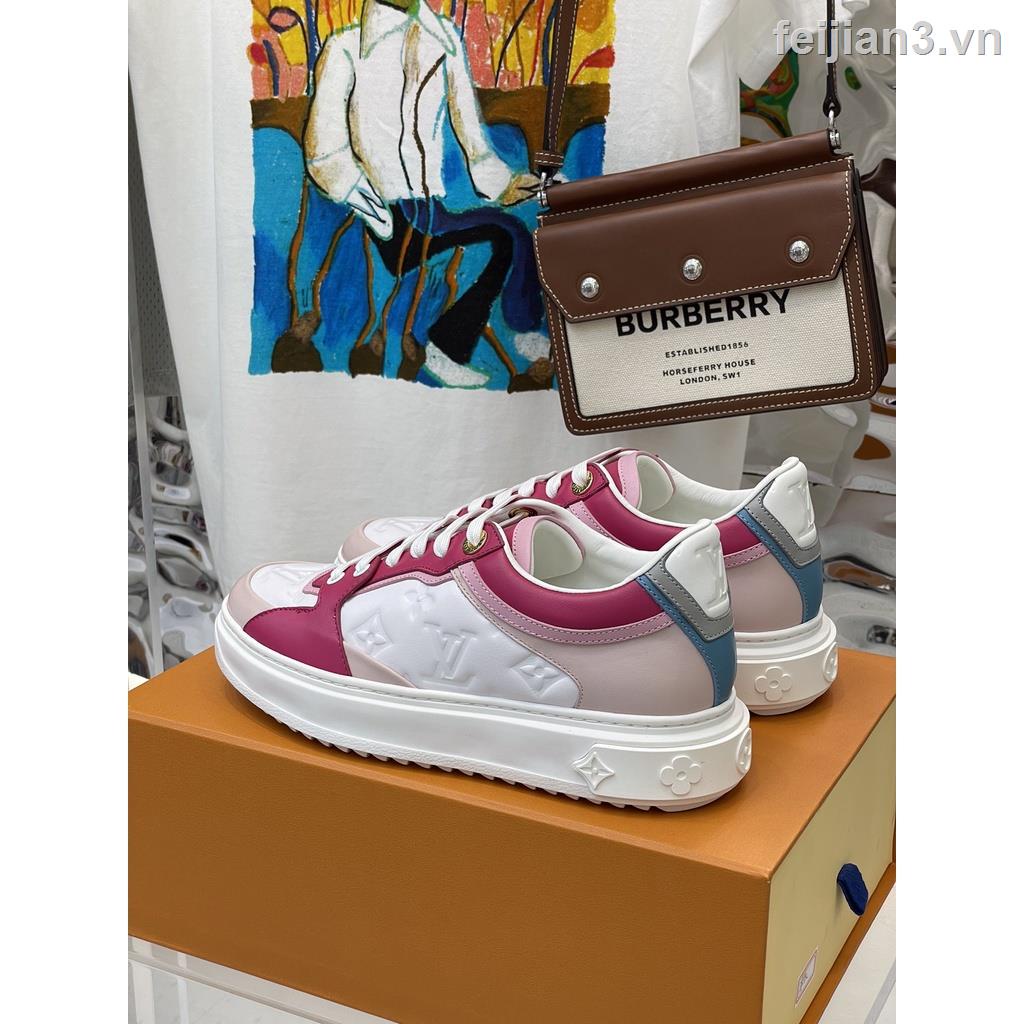 L-V Giày Thể Thao Đế Dày Buộc Dây Da Cừu Màu Trắng In Họa Tiết Trẻ Trung Thời Trang Thường Ngày Cho Nữ