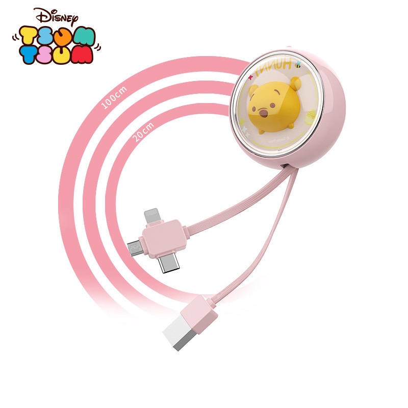 DISNEY Dây Cáp Sạc Nhanh 2.4A 3 Trong 1 Thiết Kế Gấu Pooh Minnie Minnie Stitch Dễ Thương