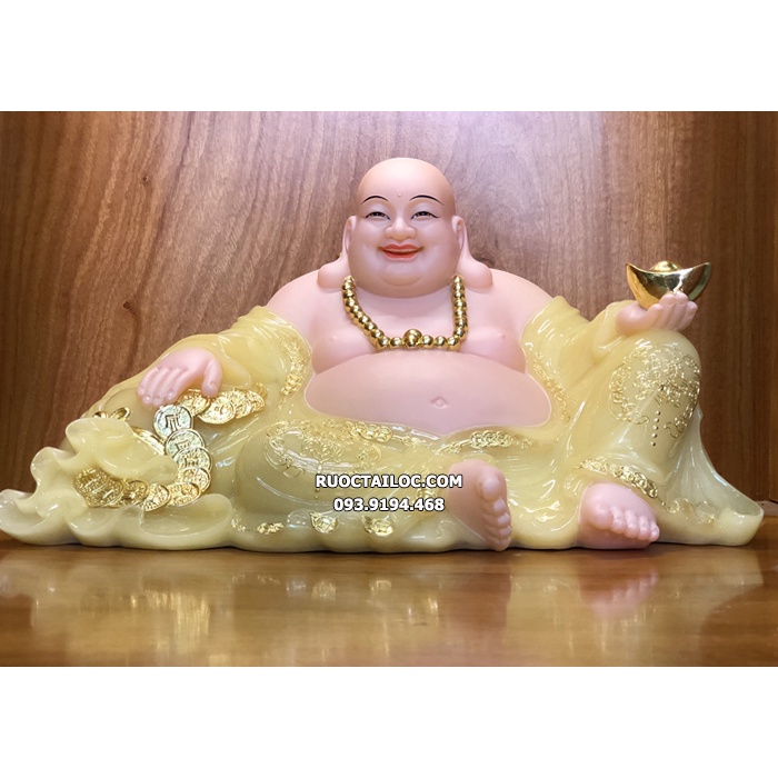 Tượng phật di lặc bằng bột đá thạch anh vàng và trắng 12-16inch