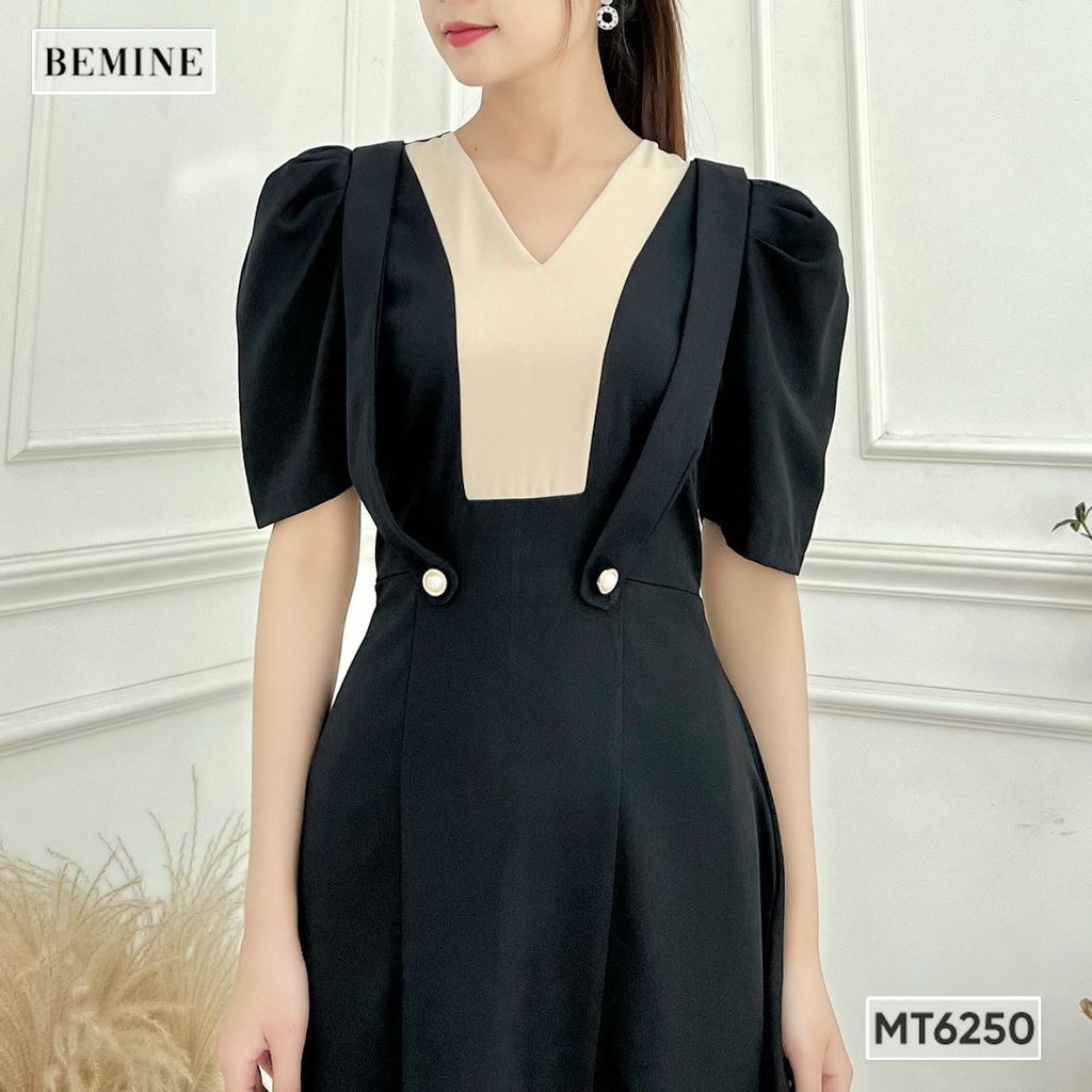 Đầm cổ phối V tay phồng BEMINE MT6250