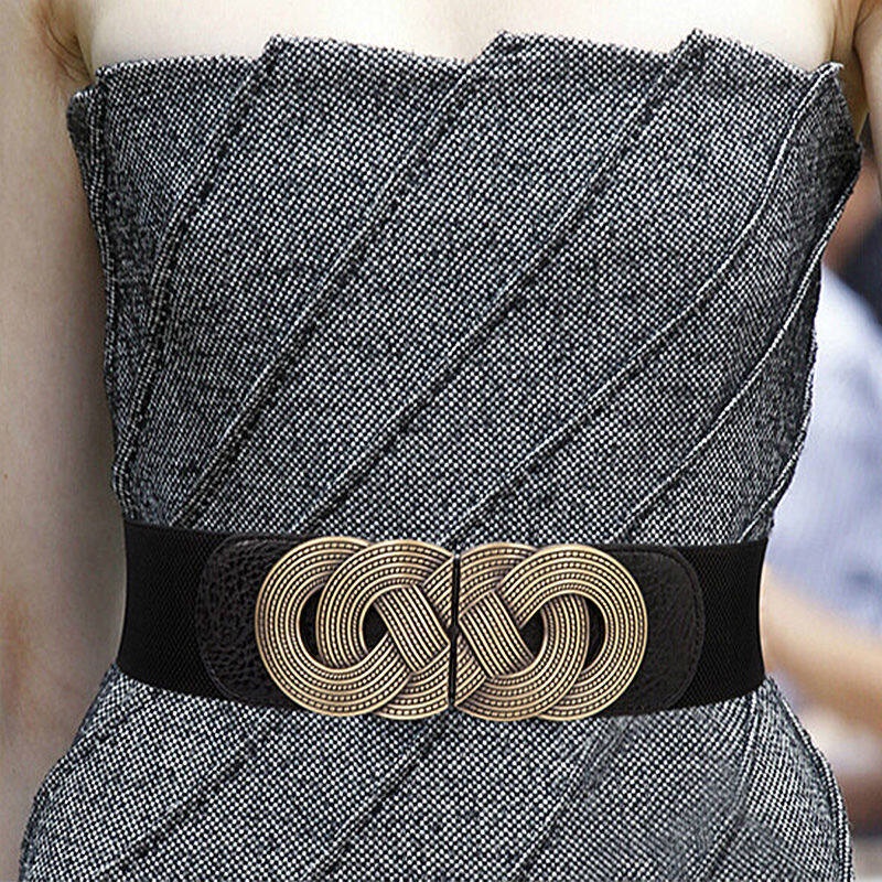 Thắt Lưng Bản Rộng Co Giãn Có Khóa Kim Loại Cho Nữ