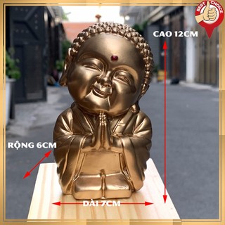Tượng đá chú tiểu cười trang trí tiểu cảnh - Trang trí cảnh chùa - Màu nhũ đồng - Chiều Cao 12cm
