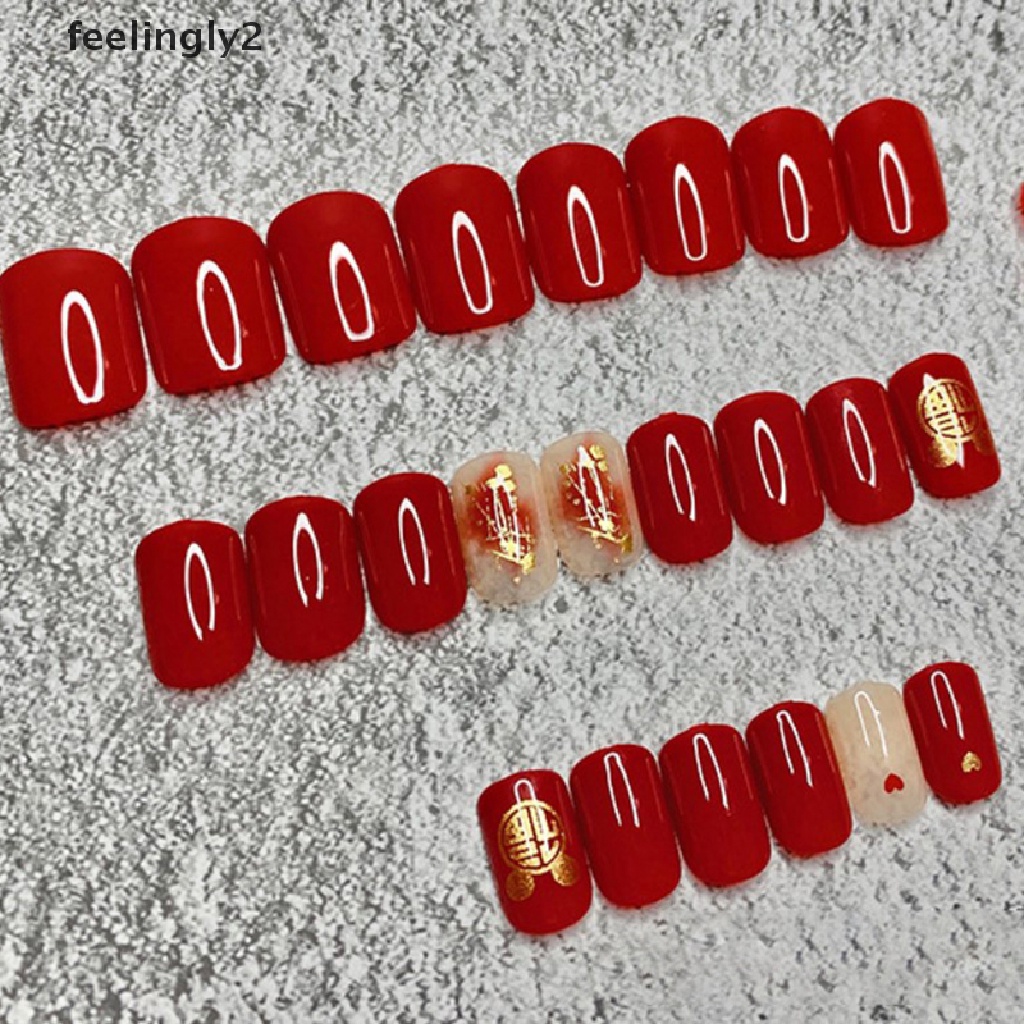 [Hàng Có Sẵn] Hộp 30 Móng Tay Giả Dạng Nhấn Ngắn Trang Trí Năm Mới (F)