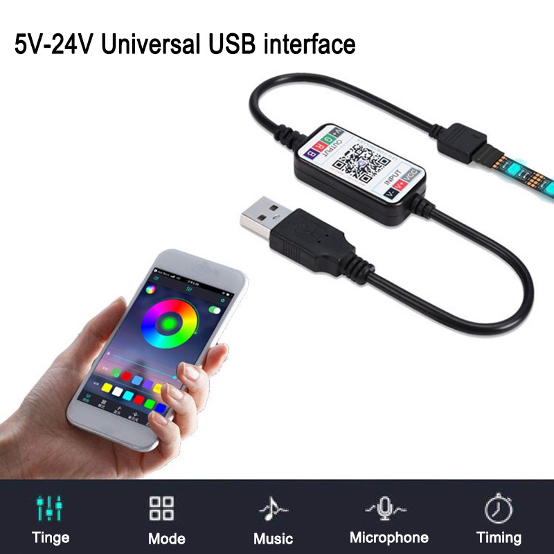 Hàng Có Sẵn Dây Đèn Led Rgb Điều Khiển Điện Thoại Thông Minh Mini Không Dây 5-24V Bán Chạy Cáp Usb Bluetooth 4.0 Thanh Toán Khi Nhận Hàng