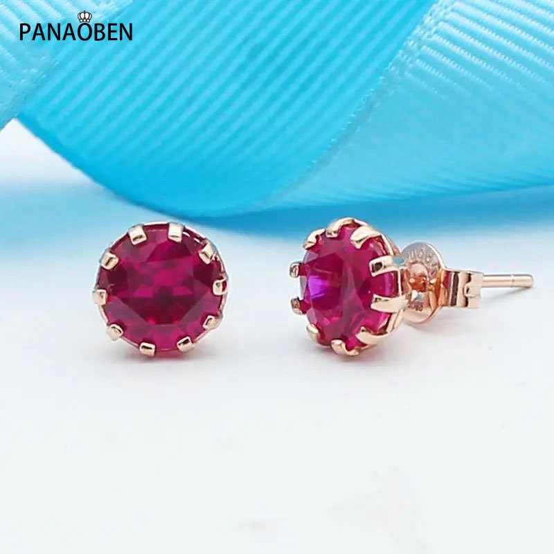⭐Bông Tai Mạ Vàng Hồng 14K Đính Đá Hồng Ngọc Ruby 585 Sang Trọng