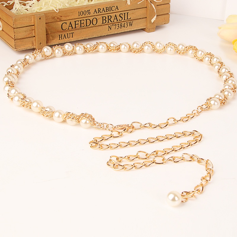 Dây Xích Thắt Lưng Bằng Kim Loại Phối Ngọc Trai Thanh Lịch Hợp Thời Trang