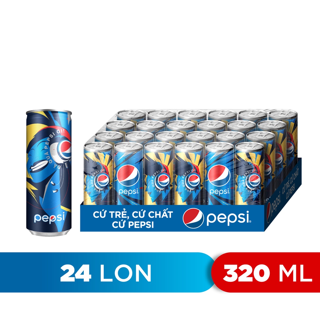 [MUA KÈM DEAL SỐC]Thùng 24 Lon Nước Ngọt Có Gaz Pepsi Lon Xanh (320ml/lon)