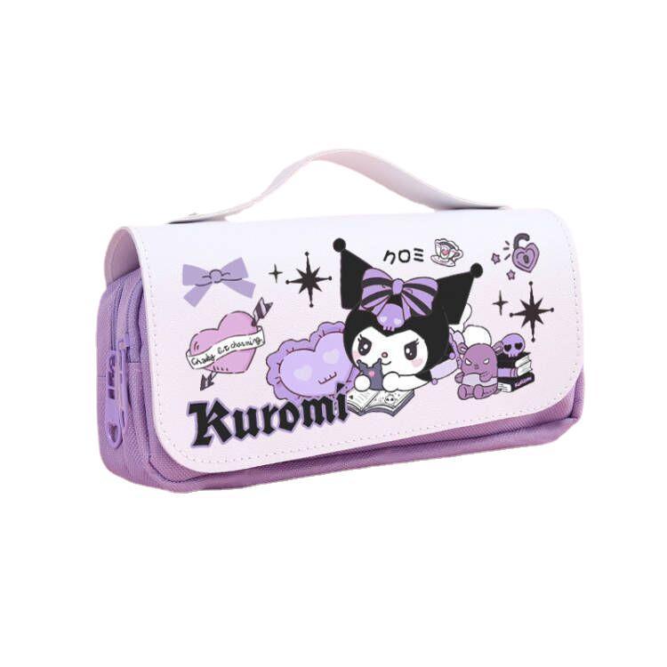 Túi Đựng Bút Bằng Da PU Hai Ngăn Sức Chứa Lớn Họa Tiết Hoạt Hình Sanrio Kuromi Cinnamon YB2 BY2