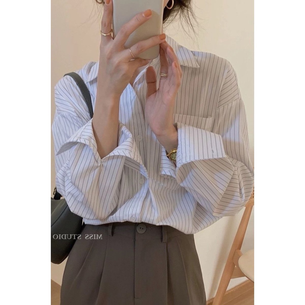 Áo Sơ Mi Kẻ Sọc Dọc Trẻ Trung Hợp Thời Trang Cho Bạn Gái