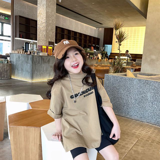 Áo Thun 100% Cotton Tay Ngắn Dáng Rộng In Chữ Thời Trang Mùa Hè 2023 Cho Bé Gái