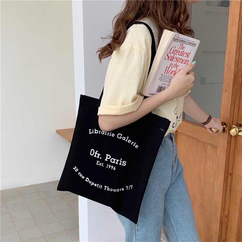 Paris Bookstore ofr Merchandise ins Túi Vải Đeo Vai Mua Sắm Thân Thiện Với Môi Trường Cho Nữ Sinh
