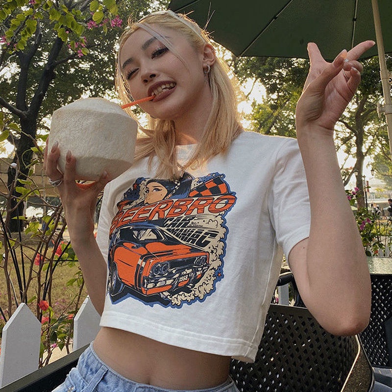 COZOK Áo Thun Ngắn Tay Dáng Rộng Thời Trang vintage Cá Tính
