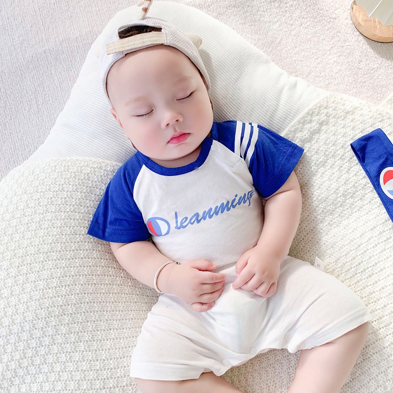 Áo Liền Quần Ngắn Tay + Băng Đô Thể Thao Mùa Hè Bằng Cotton Cho Bé 0-24 Tháng Tuổi Mới