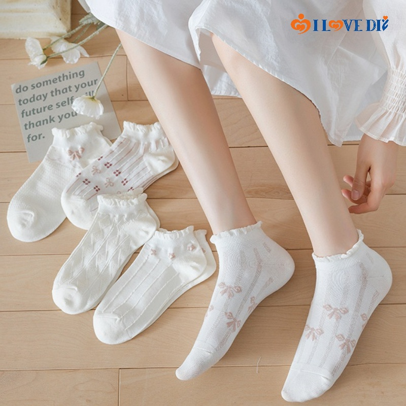 Set 5 Đôi Vớ Cotton Cổ Thấp Chống Trượt Thoáng Khí Thoải Mái