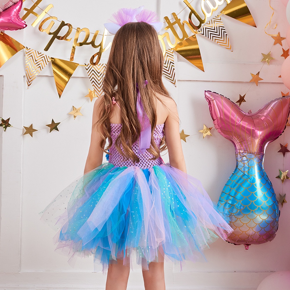 Đầm Tutu Nàng Tiên Cá Màu Pastel Chủ Đề Biển Sinh Nhật Với Băng Đô Hoa LIANGYI99
