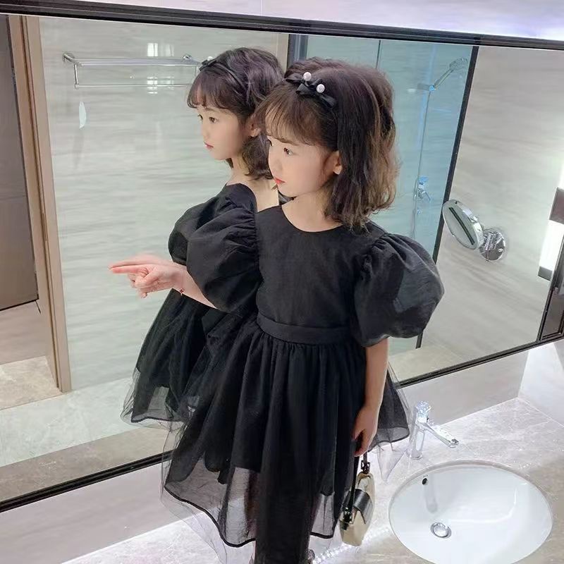 Đầm Công Chúa Tay Ngắn Đính Nơ To Hở Lưng Màu Đen Và Hồng Dành Cho Bé Gái 0-4 Tuổi