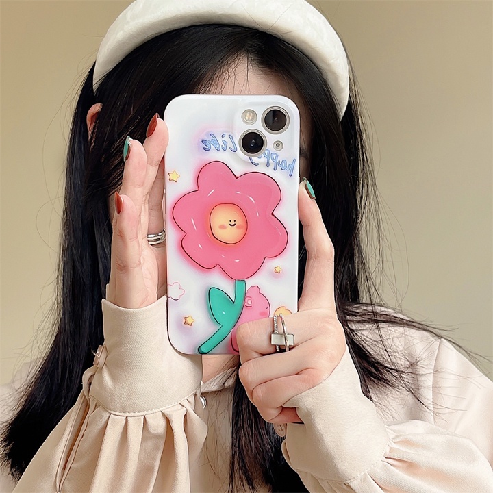 Ốp Điện Thoại Tpu Dẻo Họa Tiết Hoa &amp; Gấu Đơn Giản Dễ Thương Chống Sốc Cho iPhone 14 13 12 11 Pro Max