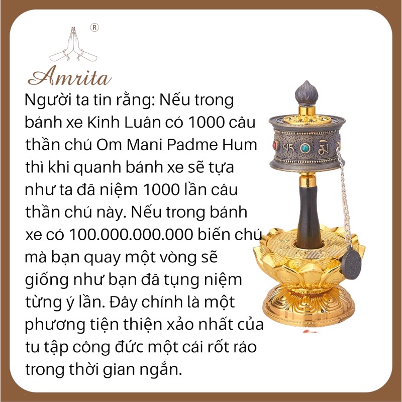 Kinh luân cầm tay Tây Tạng cầu nguyện - kinh luân bằng đồng - kinh luân điện - kinh luân omani - Amrita.vn