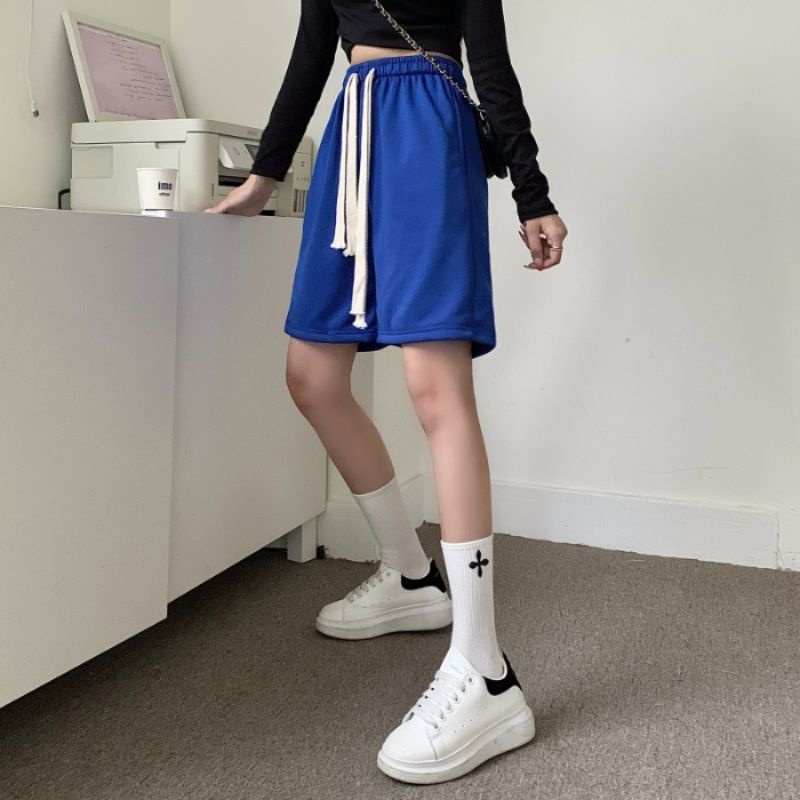 Quần short XINLANYASHE dáng chữ A lưng cao phối dây rút phong cách Hàn Quốc dành cho nữ