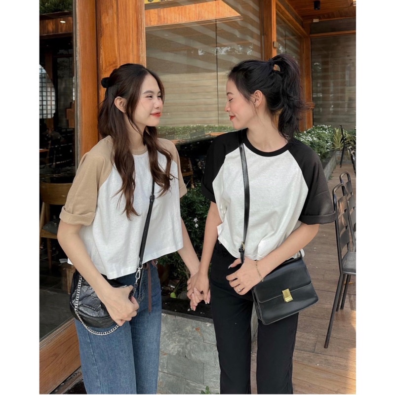 [RÁCH STORE] Áo thun crop - trơn - tay Raglan (54402)