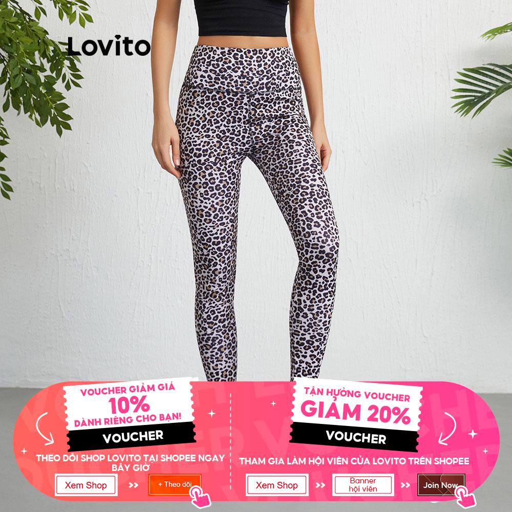 Quần legging Lovito lưng cao họa tiết da báo phong cách thể thao L09016 (màu vàng)