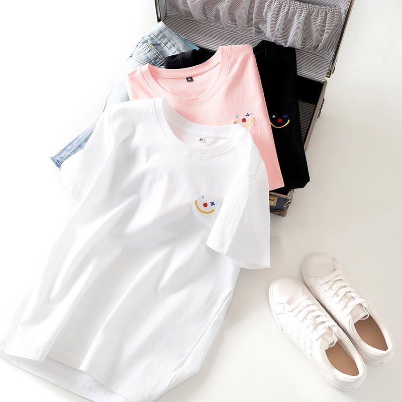 Áo Thun Cotton Tay Ngắn Dáng Rộng Thêu Họa Tiết Thời Trang Mùa Hè 2022