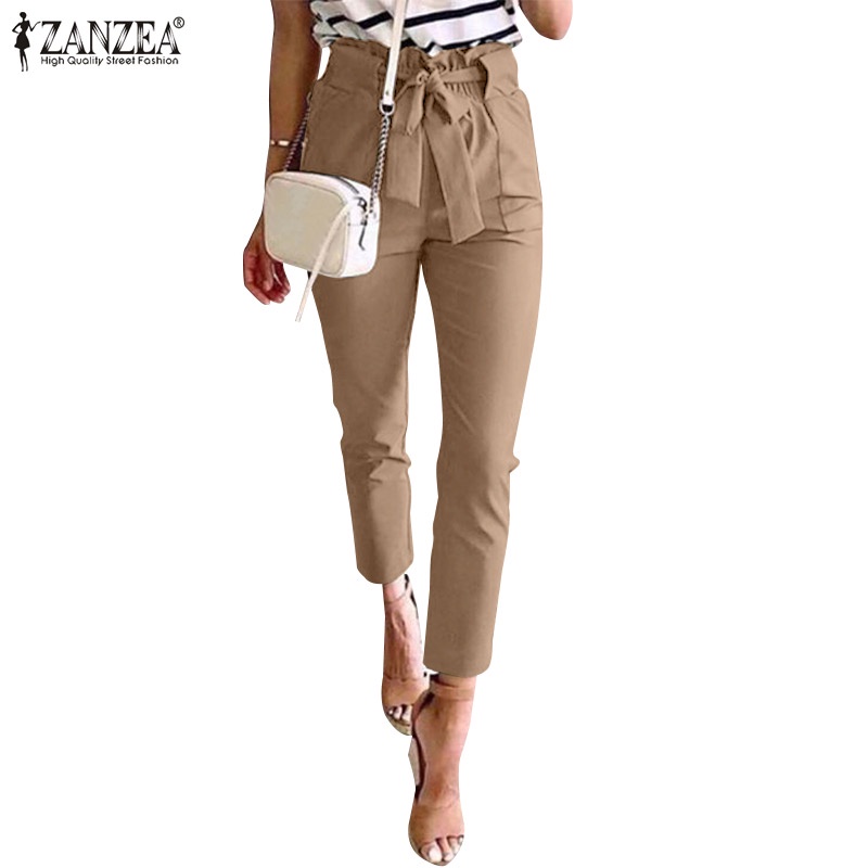 Quần dài ZANZEA lưng thun nhún bèo thời trang đường phố cá tính cho nữ