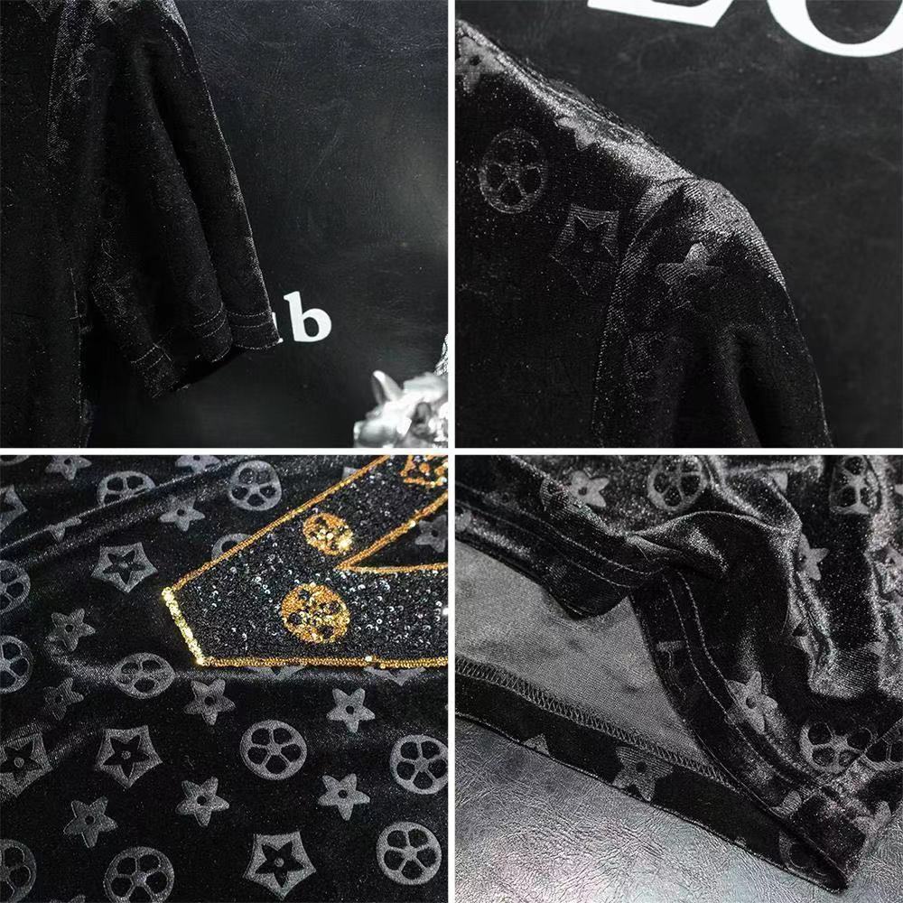 LV Áo Thun Nam Ngắn Tay Ôm Dáng Màu Sắc Đơn Giản Phong Cách Hàn Quốc