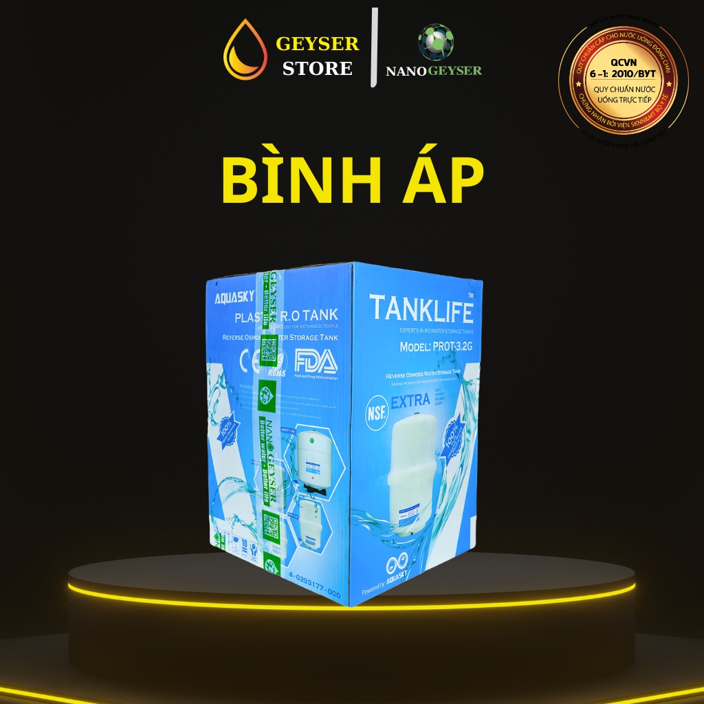 Bình áp máy lọc nước RO NANO GEYSER 8 lít, 10lít, Hàng chính hãng, BH 2 năm, Bình áp dùng cho tất cả các loại máy lọc