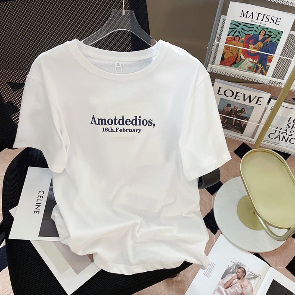 Áo thun nữ hè đẹp, áo phông trắng công sở thanh lịch cotton 100% dày mát in Amotdedios mã NXC90