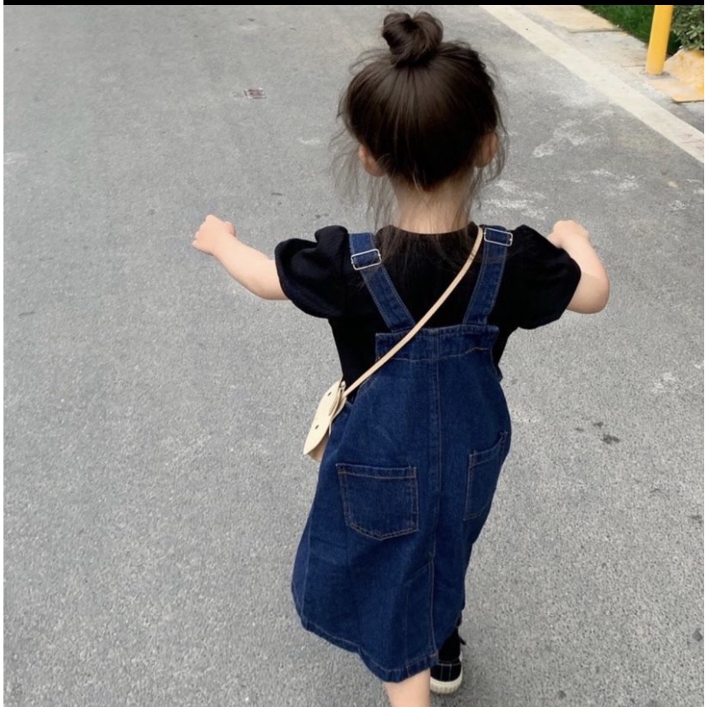 BÁN SỈ SET YẾM VÁY BÒ BÉ GÁI MIX ÁO ĐEN TAY BỒNG